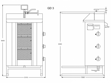 GD3  POTIS Gas-Gyrosgrill, 510 x 590 mm, 10,5 kW, 40 kg Fleisch